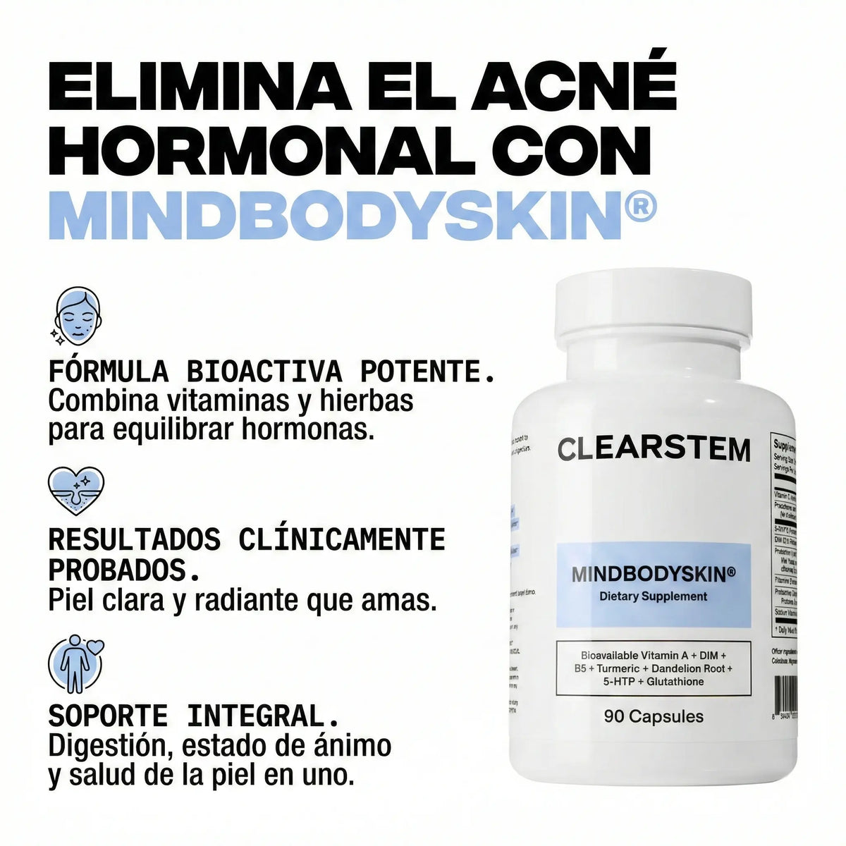 CLEARSTEM® – Fórmula Avanzada para Acné Hormonal y Piel Clara